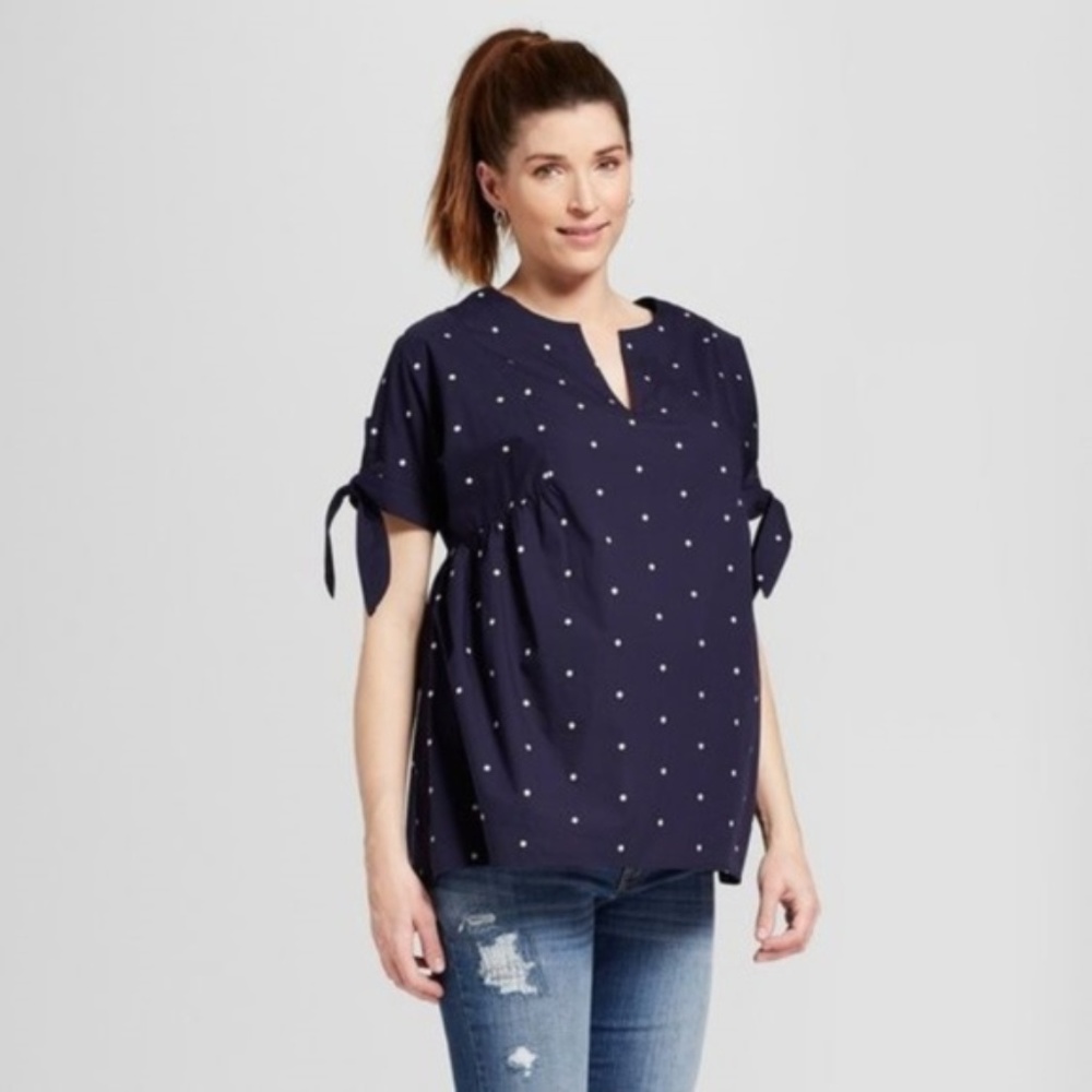 Maternity Embroidered Polka Dot Top #67-40